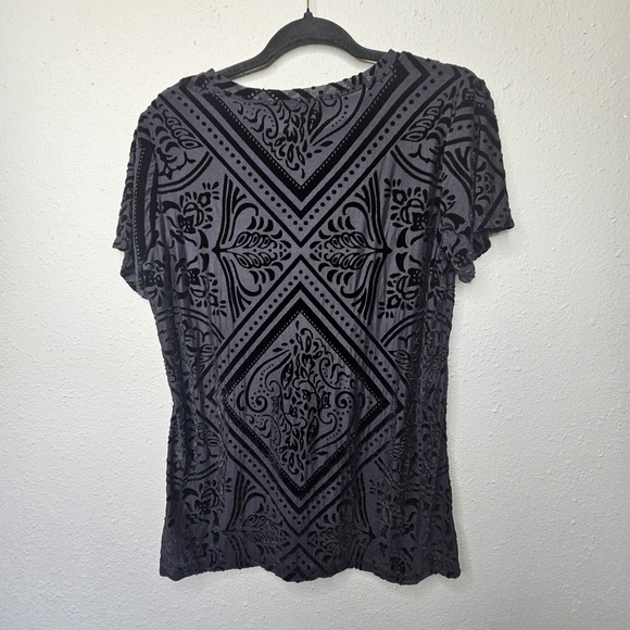 Hannah Black Velvet Burnout Womens L Large Stretchy Nylon Semi Sheer‎ - Picture 8 of 10